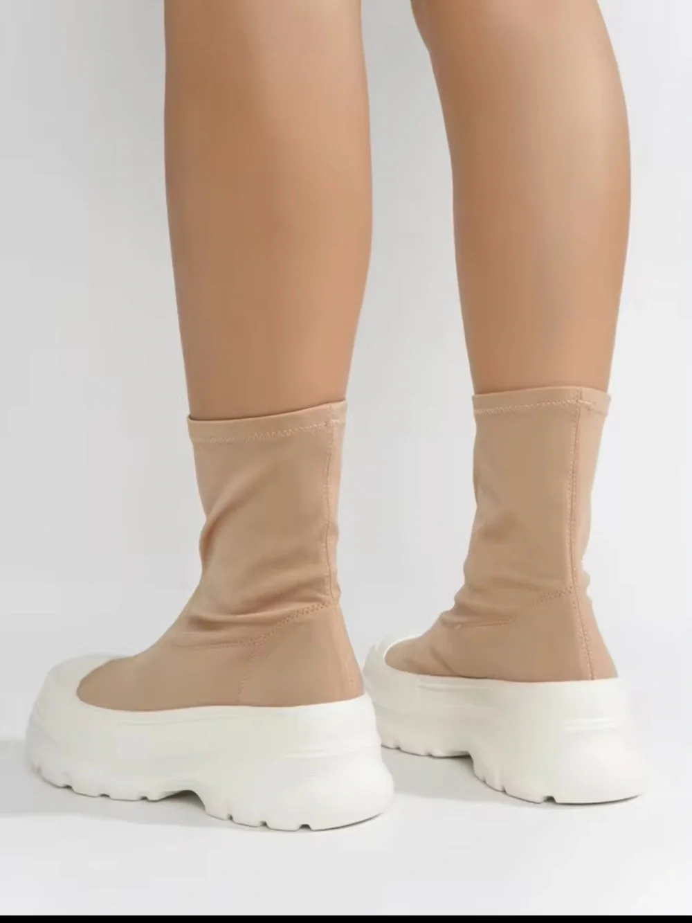 Cape Robbin Beige Sock-Style Platform Sneakers with White Sole